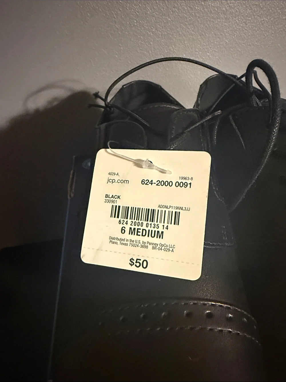 Stafford Black Boys Lace-Up Cap-Toe Dress Shoes